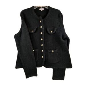 J.Crew Cardigan Sweater Women’s XL Chunky Wool Blend Gold Crest Buttons Classic